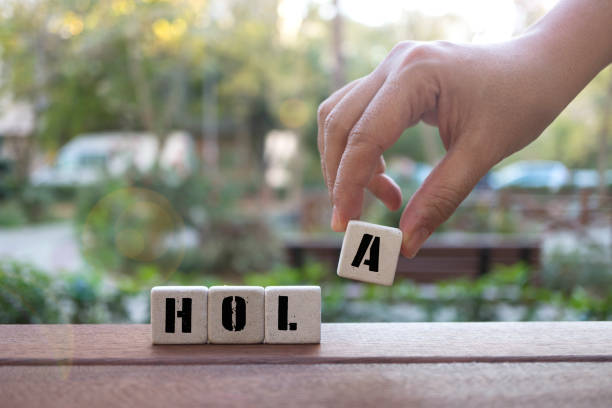 HOLA Concept with Hand and alphabet blocks