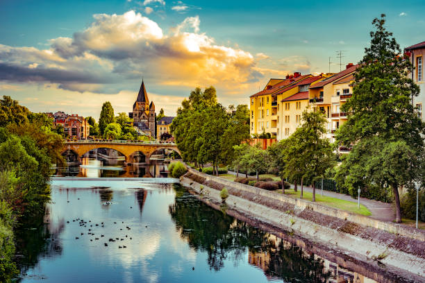 Cityscape with Temple Neuf in Metz, Lorraine, France