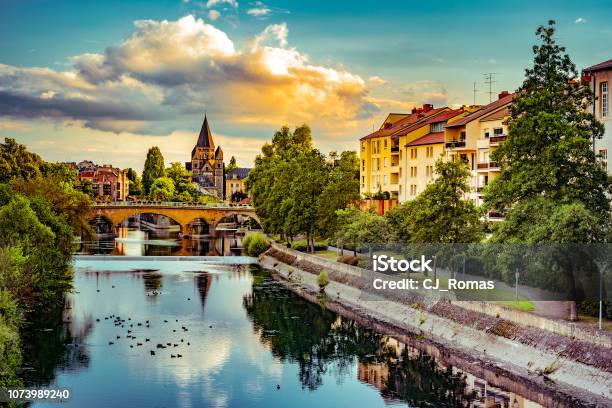 Cityscape With Temple Neuf In Metz Stock Photo - Download Image Now - Lorraine, Metz, France