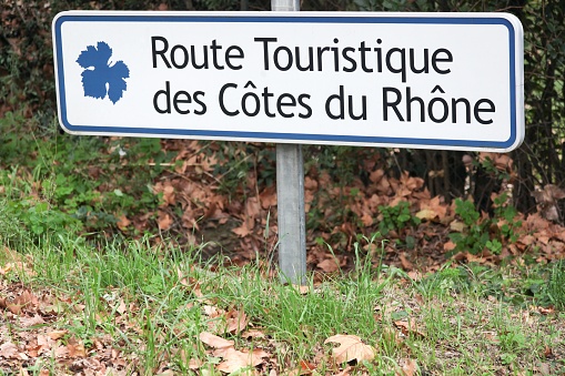 Touristic road of Cote du Rhone roadsign in France