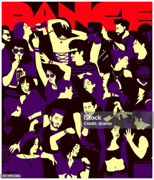 Stylized Silhouette Of Crowd Of People Dancing At Party In A Club Minimal Flat Design Vector Illustration Stock Illustration - Download Image Now