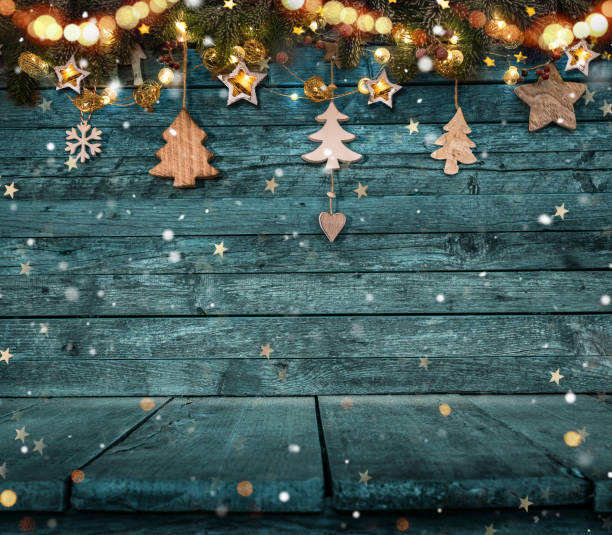 istock Christmas decoration on wooden background 1073993322