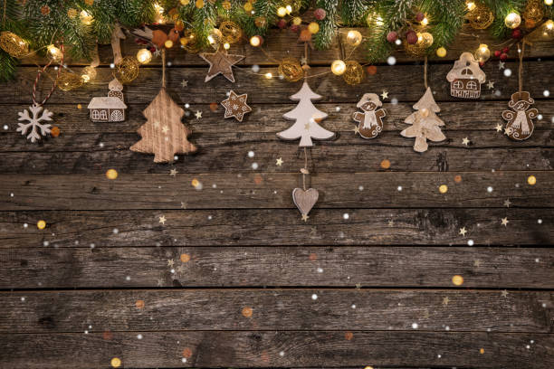 istock Christmas decoration on wooden background 1073993326