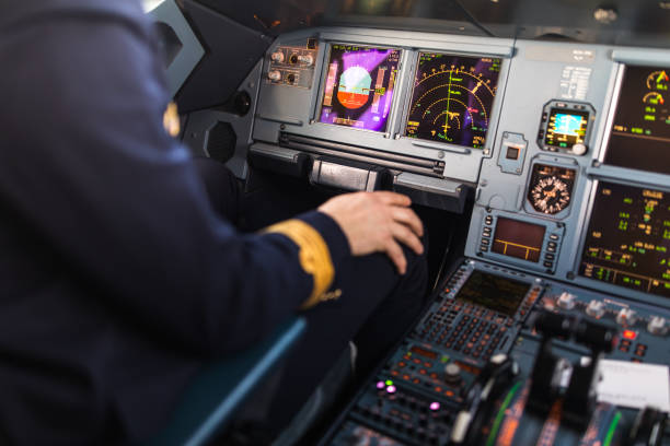 istock Pilot  in  a commercial airliner airplane flight cockpit during takeoff 1073995248