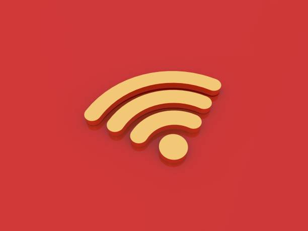 istock Golden Wi-Fi sign on a red background. 1073995342
