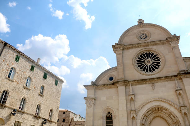 Historic Cathedral of St. James, famous UNESCO World Heritage Site in Sibenik, Croatia. Sibenik is popular travel coastal destination in Croatia.
