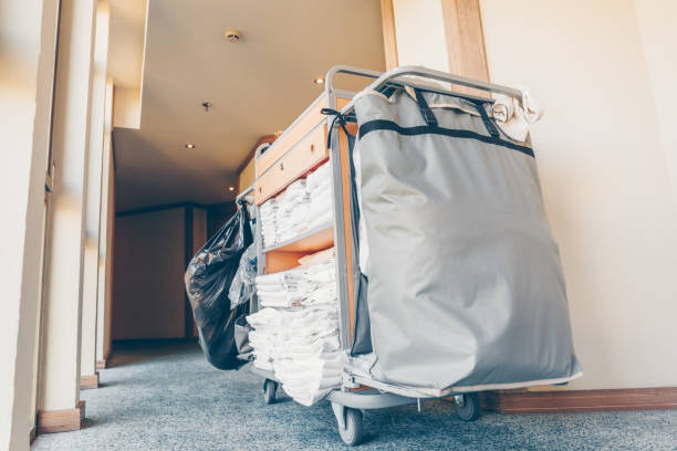 istock Housekeeping cart in the hotel corridor 1074009340
