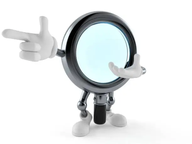 Photo of Magnifying glass character pointing finger
