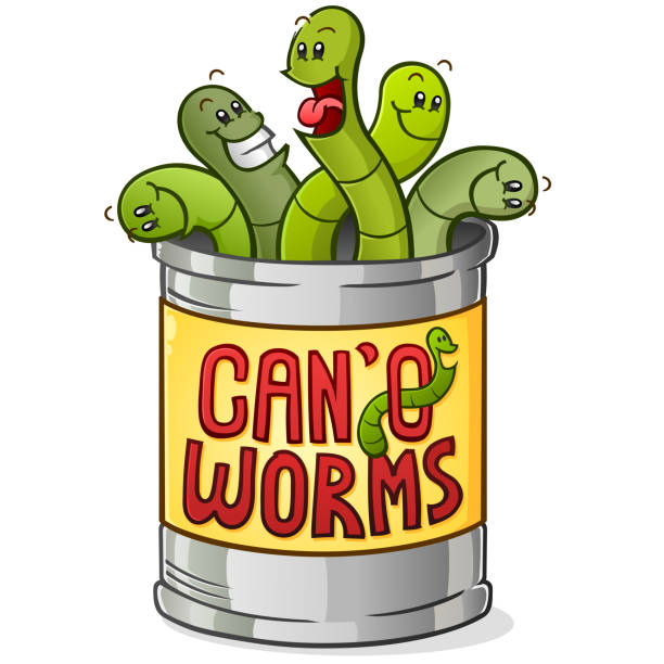 puszka robaków postać z kreskówki - fishing worm stock illustrations