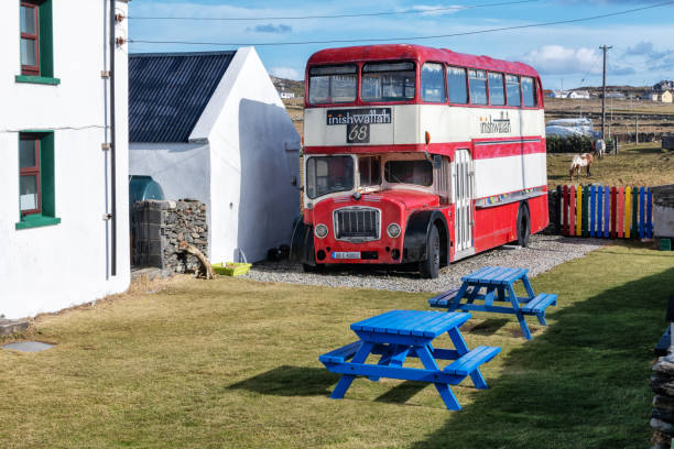 Double Decker Bus on Inishbofin Island, County Galway, Ireland. No people.