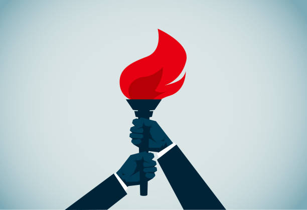 불타는 토치 - flaming torch flame fire symbol stock illustrations