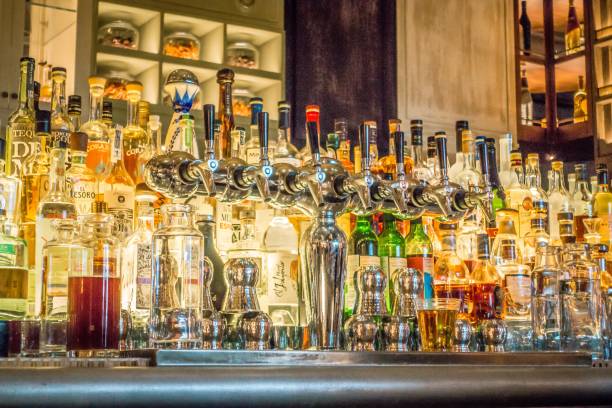 istock liquor on shelves at the bar 1074063656