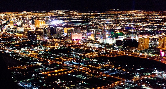 Las Vegas City lights from airplane at night