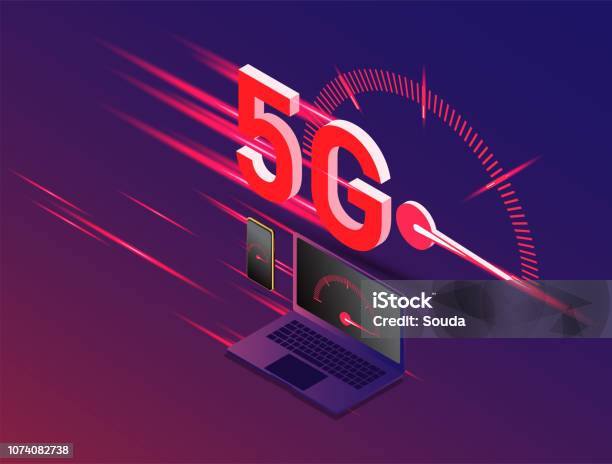 Vector Of New 5th Generation Of Internet Concept Speed Of 5g Network Internet Wireless Stock Illustration - Download Image Now