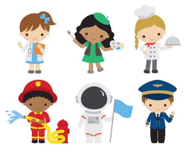 Vector illustration of Kids with Different Careers