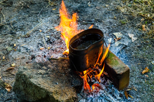 istock Cooking food in a kettle on bonfire 1074099182