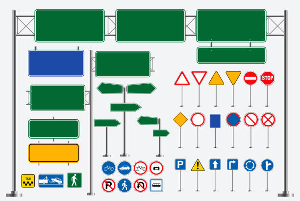 거리 표시의 세트 - road sign turning sign traffic stock illustrations