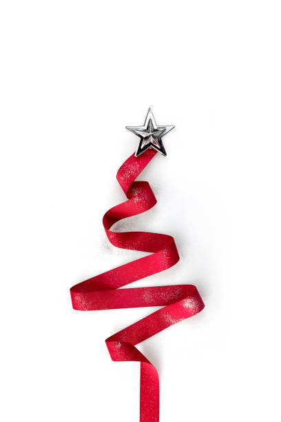 istock Christmas red ribbon tree decorate with silver glitter star on white background 1074108554