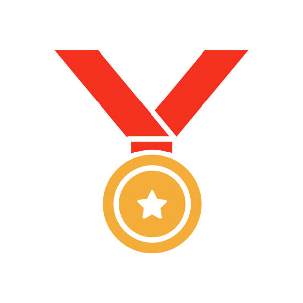 illustrations, cliparts, dessins animés et icônes de icône de mode médaille de glyphe plat. illustration vectorielle pour succès, sports, motivation, prix, première place, entreprise, start-up et autres concepts - bronze star