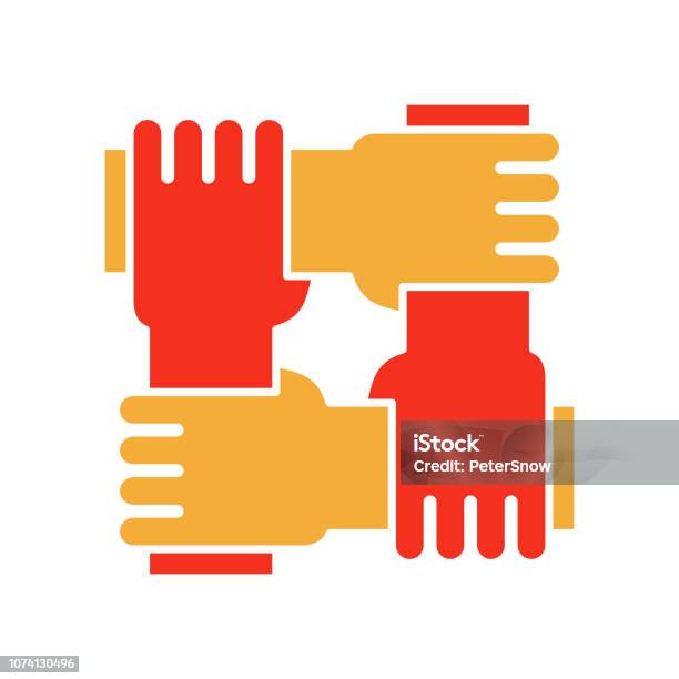 4 Hands Holding Eachother Vector Flat Glyph Icon For Concepts Of Racial Equality Teamwork Community And Charity Stock Illustration - Download Image Now