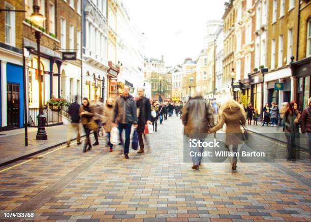 Busy Shopping Street Stock Photo - Download Image Now - City Street, Retail, Shopping