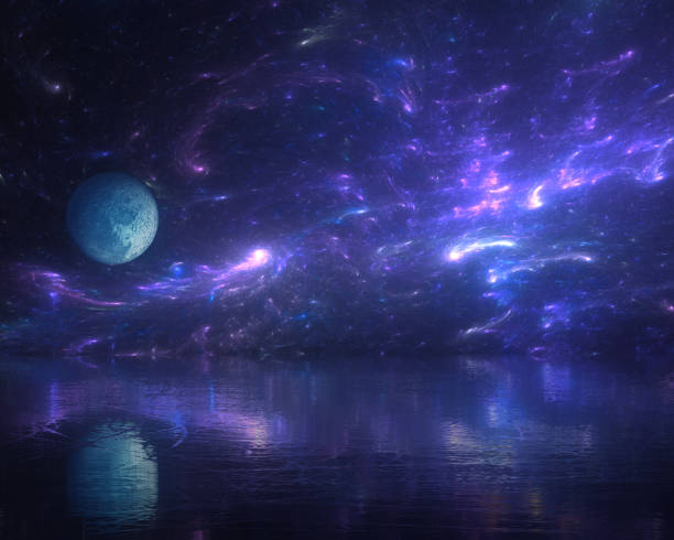 starry sky over icy lake