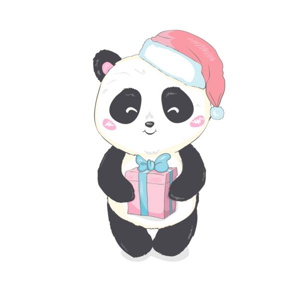 istock Cute panda in Santa's hat in red bag with gifts vector image isolated. Cartoon panda bear gets out of Santa Claus's sack. Funny bearcat Children's Xmas design. Merry Christmas and Happy New Year mood. 1074143304