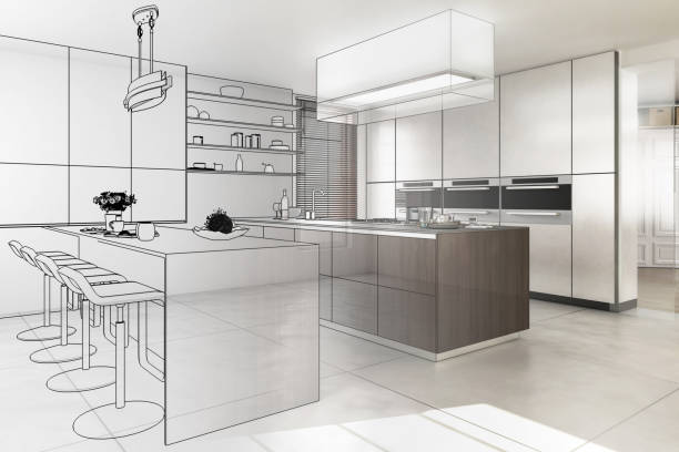 Contemporary Designed Kitchen (development) stock photo