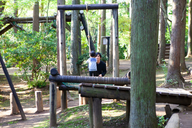 istock A boy and father enjoying athletic playthings in the park. 1074146384