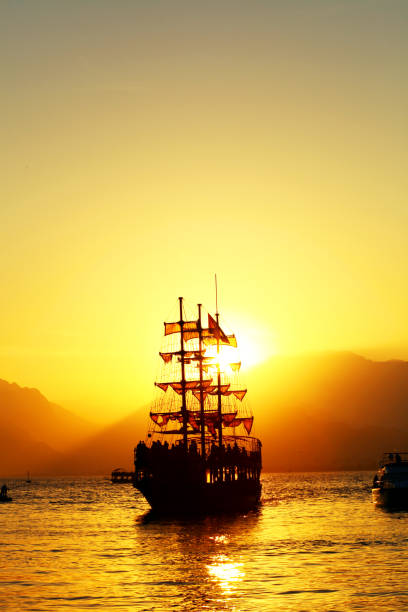 ship and sunset at sea Antalya Turkey Mediterranean