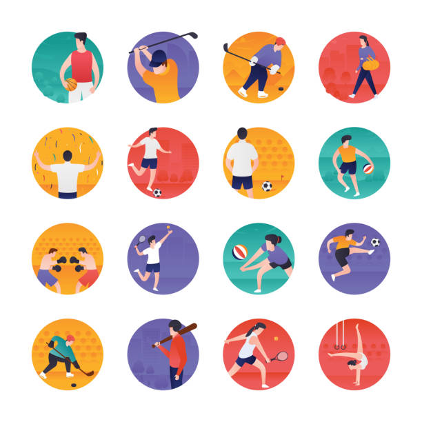 ilustrações de stock, clip art, desenhos animados e ícones de sports and  flat icons pack - football player