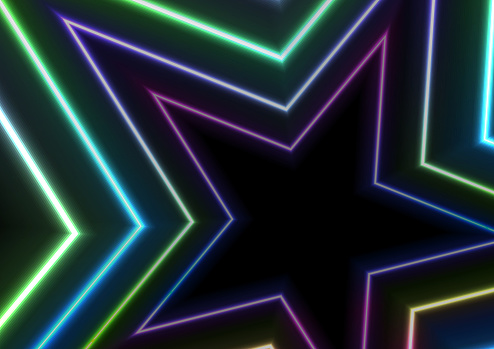 Colorful neon glowing stars abstract background. Vector retro graphic design