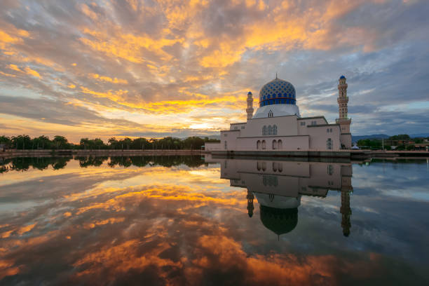 istock Dramatic sunrise over the Kota Kinabalu City Mosque 1074152942