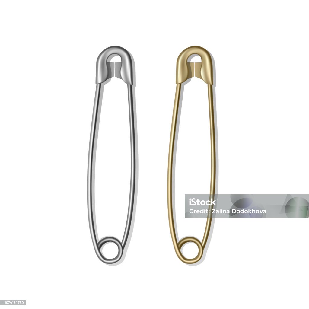Realistic Safety Pins For Clothes Gold And Silver Colors Isolated