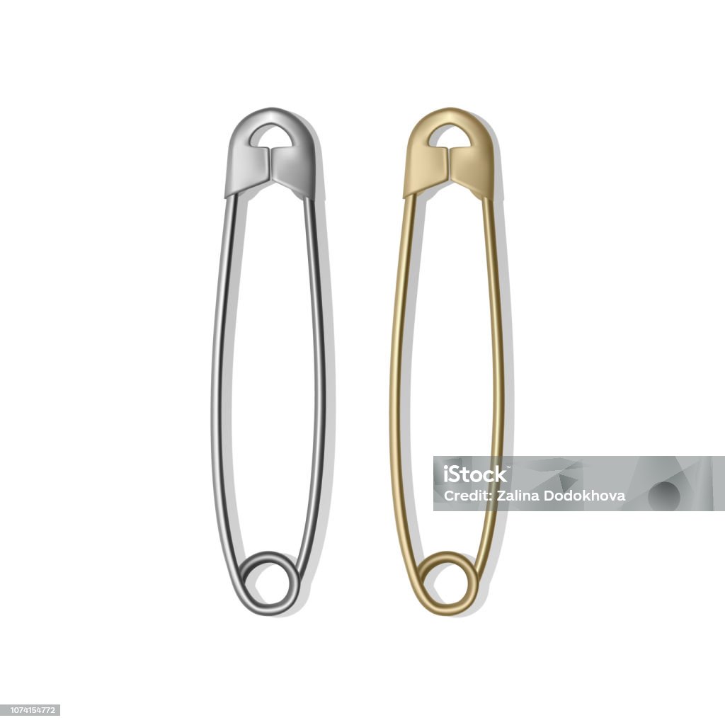 Realistic Safety Pins For Clothes Gold And Silver Colors Isolated On White  Stock Illustration - Download Image Now - iStock