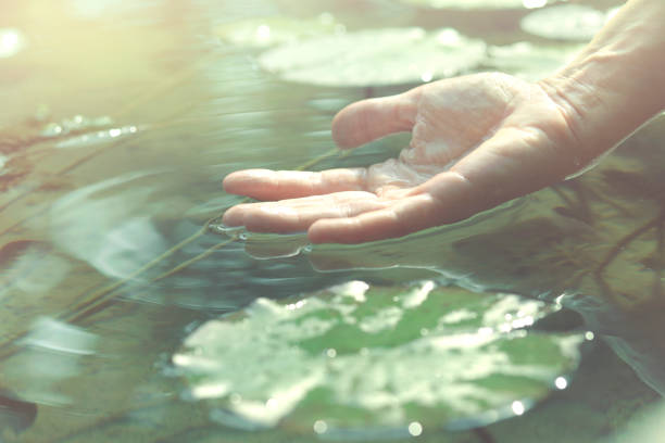 istock person touches the water with his hand 1074164192