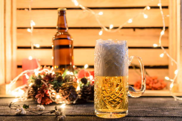 istock Glasses of light beer on a pub background 1074171656