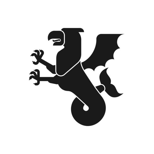Sea griffin Heraldic animal Silhouette. Griffin with fishtail. Fantastic Beast. Monster for coat of arms. Heraldry design element. Sea griffin Heraldic animal Silhouette. Griffin with fishtail. Fantastic Beast. Monster for coat of arms. Heraldry design element. bills lions stock illustrations