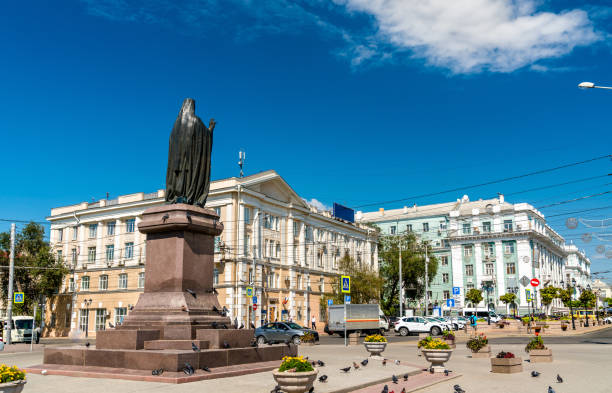 Statue of Saint Dimitry of Rostov on Cathedral Square in Rostov-on-Don, Russia Statue of Saint Dimitry of Rostov on Cathedral Square in Rostov-on-Don, Russian Federation rostov on don stock pictures, royalty-free photos & images