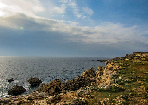 Beautiful landscape of quite place with cliffs near the Golden bay, Mellieha, west of Malta, Europe