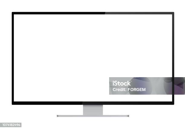 Realistic Illustration Of Black Computer Monitor With Silver Stand And Blank White Isolated Screen With Space For Your Text Or Image Isolated Vector On White Background Stock Illustration - Download Image Now