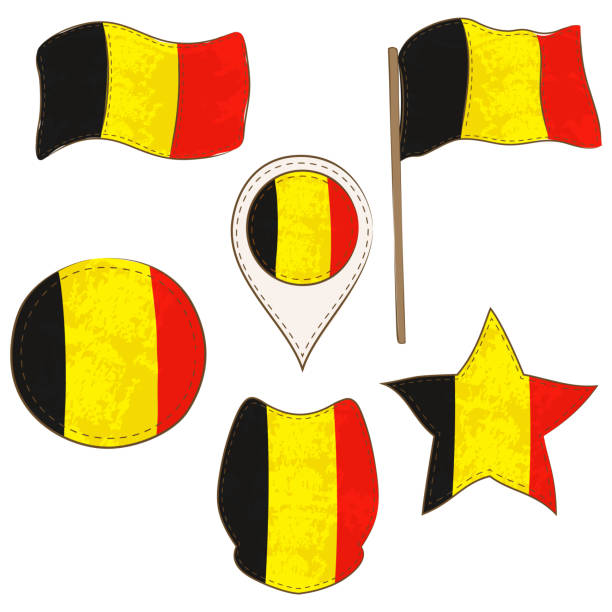 flaga belgii wykonywane w defferent kształty - belgium belgian flag flag shield stock illustrations