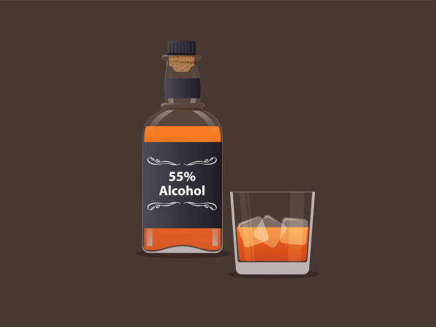 ilustrações de stock, clip art, desenhos animados e ícones de bottle of bourbon whiskey and glass with ice - whisky ice cube glass alcohol