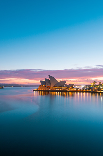 Sydney, Australia - October 20, 2018: Sydney Opera House view at dawn with clear sky.