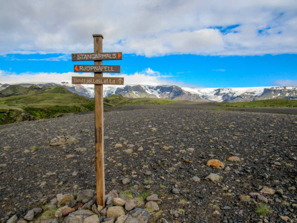 istock Laugavegur Hiking Trail Sign post, Iceland 1074187868