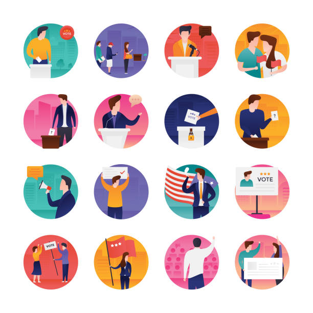 Election Day Flat Icons Pack Here you can see set of election day flat vectors. In this colorful and creative pack you can make changes according to your need. Hold this pack without any fear and utilize in related project. voting queues stock illustrations