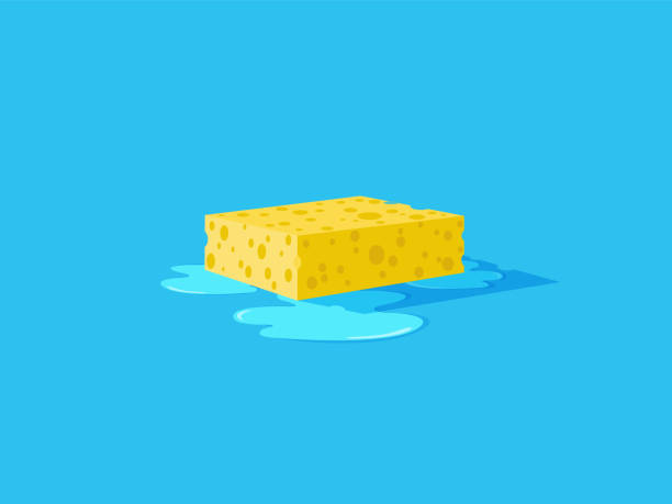 ilustraciones, imágenes clip art, dibujos animados e iconos de stock de esponja amarilla húmeda sobre el piso. - cleaning sponge