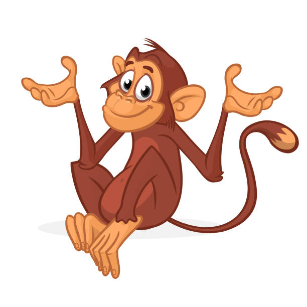 lustige schimpansen abbildung - play the ape stock-grafiken, -clipart, -cartoons und -symbole
