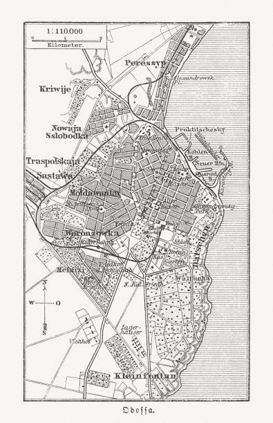istock Historical city map of Odessa, Ukraine, wood engraving, published 1897 1074194326