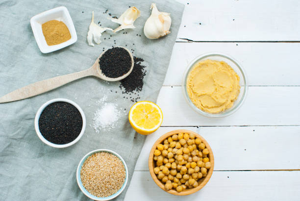 istock Hummus and ingredients, vegetarian food 1074197466